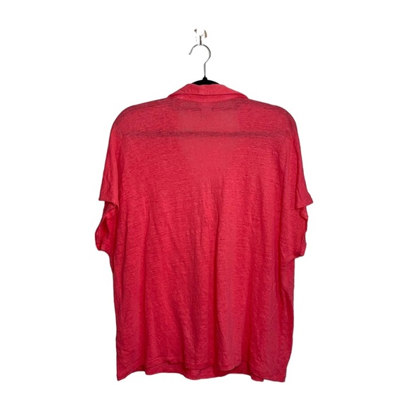 Chico’s 100% Linen Hot Pink Collared Split Neck Cap Sleeve Top 3 Xlarge Women’s - Picture 5 of 10
